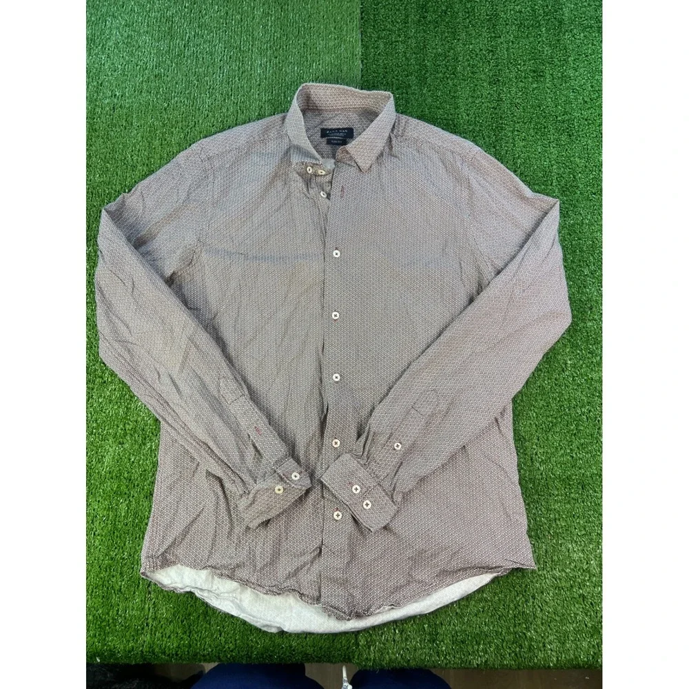 Zara Man Slim Fit Button Down Shirt Geometric Print‎ Casual Modern Mens Medium
